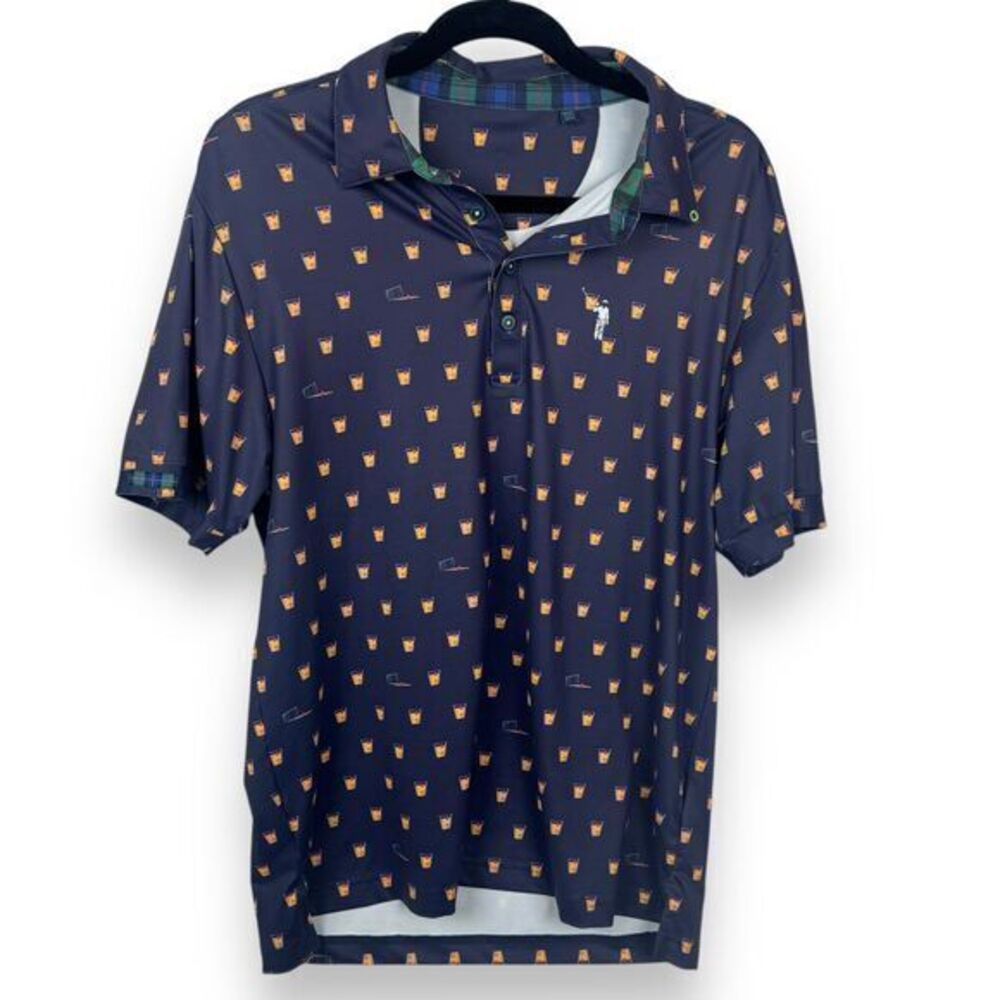 William‎ Murray Golf Polo Shirt Mens Size Medium Whiskey Glass Novelty Print Top